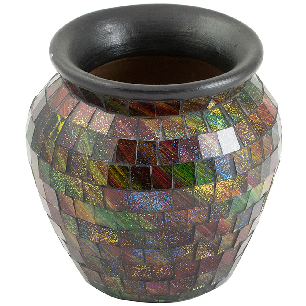 Mosaic Vase Brown Glitter Terracotta Glass Ornament Decoration Rustic M