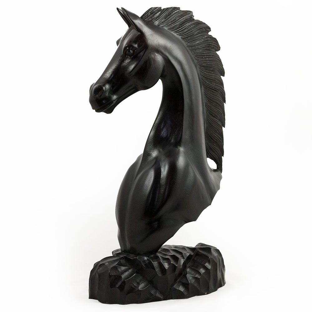 Mahogany Hand Carved Wooden Horse Bust Ornament Figurine Statue eBay